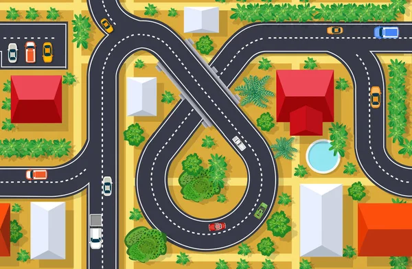 A vista superior é um mapa do bloco do módulo do distrito da cidade com infra-estrutura da cidade —  Vetores de Stock