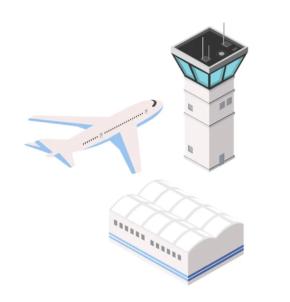 Tour de contrôle de piste de l'aéroport des vols de transport sur le terrain — Image vectorielle