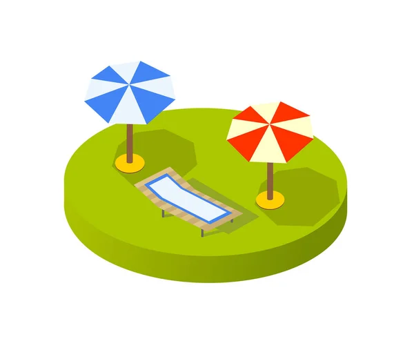 Isometric view of the sunny beach with umbrellas — Stock Vector