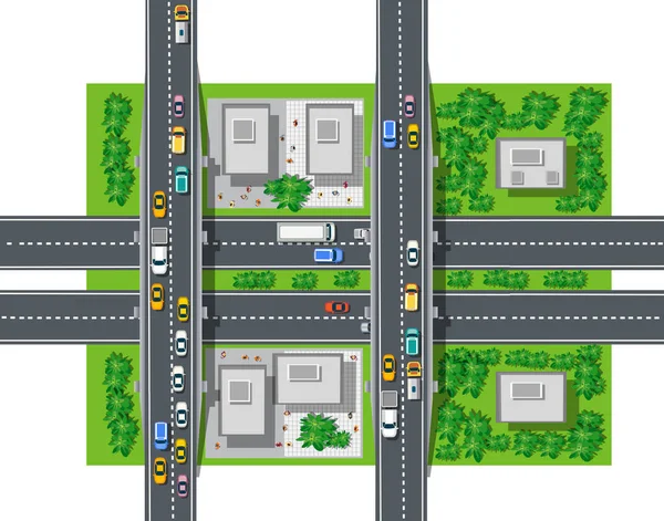 यातायात, परिवहन, परिवहन से शीर्ष दृश्य एक नक्शा है — स्टॉक वेक्टर