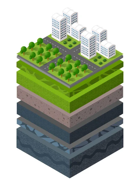 Camadas de solo seção transversal grama verde geológica — Vetor de Stock