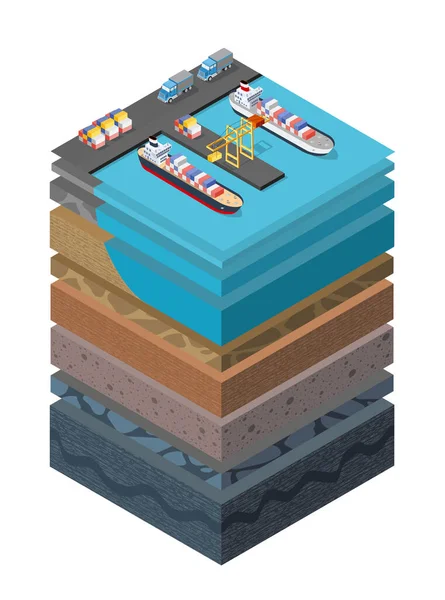 土壌層断面地質海表面船港 — ストックベクタ