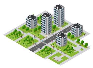 Isometric kentsel megalopolis şehir altyapı kasabasının en üst görüntüsü