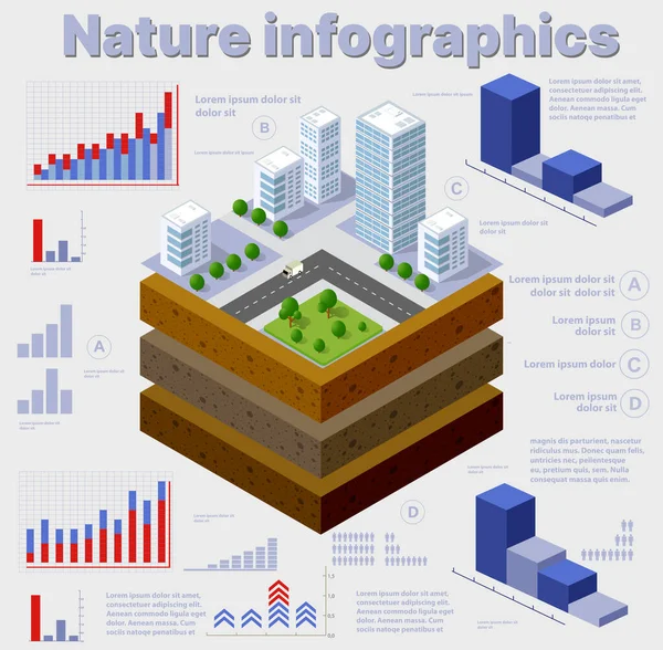 Natureza dos infográficos Camadas geológicas e subterrâneas do solo sob a isometria — Vetor de Stock