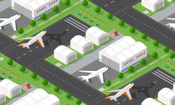 Nahtloses Muster Isometrischer 3D-Stadtflughafen mit Transport — Stockvektor
