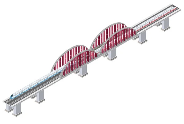 Izometrický 3D železniční lokomotiva železniční most trojrozměrný — Stockový vektor