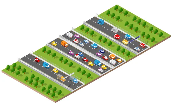 Městská bulvární izometrická třída. Dopravní automobil, městský a asfalt, doprava — Stockový vektor