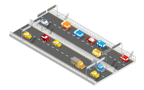 Stadtboulevard isometrische Allee. Transport Auto, Stadt und Asphalt, Verkehr — Stockvektor