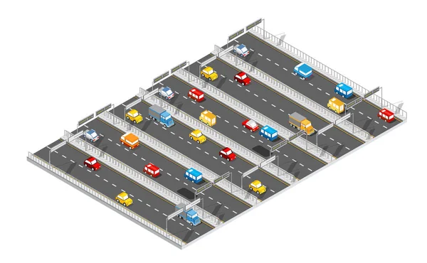 Viale isometrico City Boulevard. Trasporti auto, urbano e asfalto, traffico — Vettoriale Stock