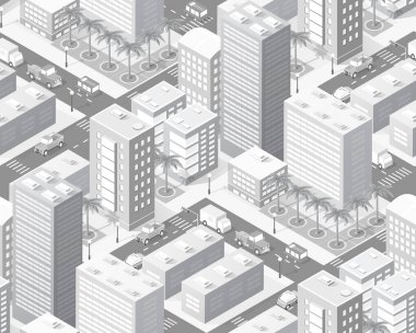 Isometric şehir haritası endüstrisi, ulaşım, mimari, grafik tasarım elementleri. Kentsel bilgi konsepti şablonu
