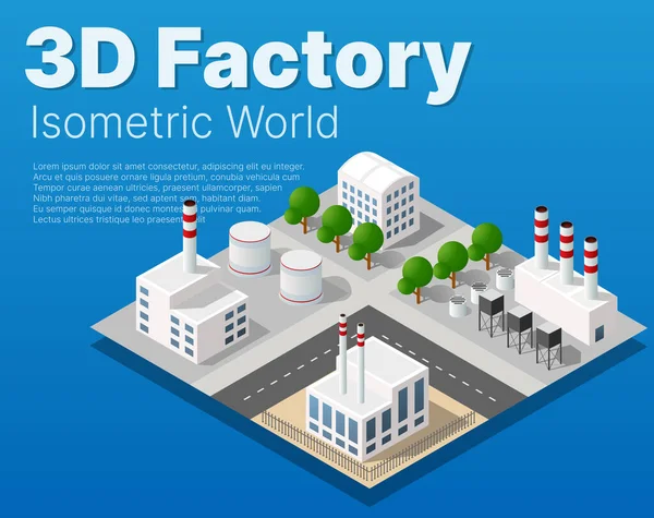 Isometrische Stadsmodule Industriële Stedelijke Fabriek Die Gebouwen Elektriciteitscentrales Verwarming Gas — Stockvector