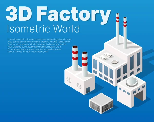 等距3D城市模块工业城市工厂 包括建筑物 发电厂 供热煤气 平面图孤立的信息要素 — 图库矢量图片