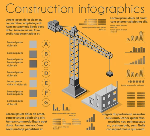 Set Von Bau Infografiken Entwicklung Von Wohngebäuden Und Strukturen Industriekran — Stockvektor