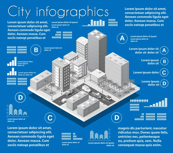 Isometrisk Stadskarta Industri Infographic Set Med Transport Arkitektur Grafisk Design — Stock vektor