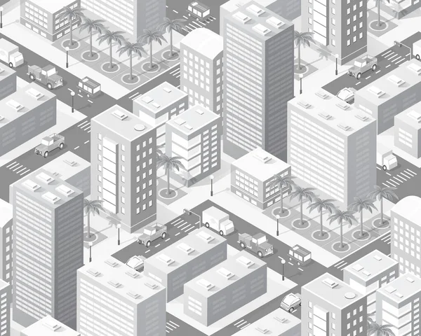 アイソメトリックシティマップ産業 輸送と アーキテクチャ グラフィックデザイン要素 都市情報概念テンプレート — ストックベクタ