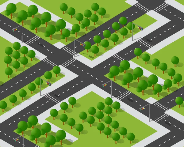 从上往下看城市道路交叉口城市景观城镇基础设施 — 图库矢量图片