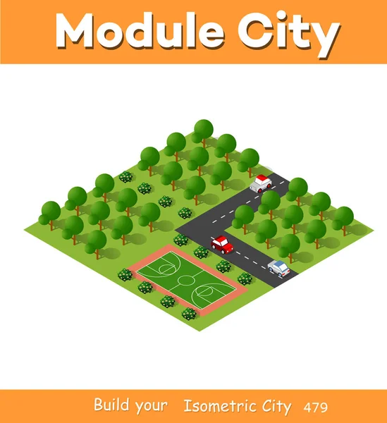 Module Isometric Bloc Partie Quartier Aire Jeux Ville Avec Parc — Image vectorielle