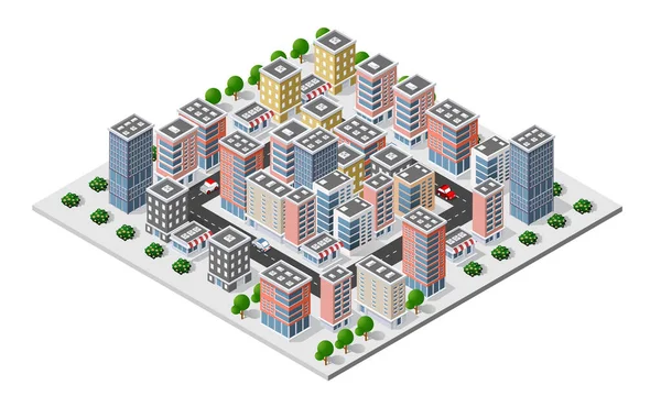 Transport Intersection Des Rues Ville Avec Les Maisons Les Arbres — Image vectorielle