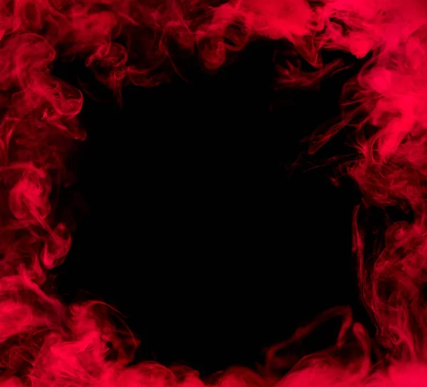 Czerwony Dym Ramki Czarnym Tle — Zdjęcie stockowe