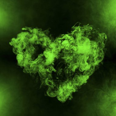 heart shape from green smoke isolated on black background clipart