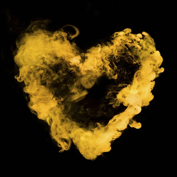 Форма Серця Від Жовтого Диму Ізольована Чорному Фоні — стокове фото