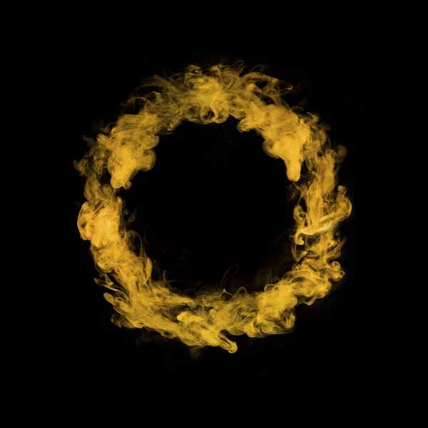 Circle Yellow Colorful Smoke Isolated Black Background — Stock Photo, Image