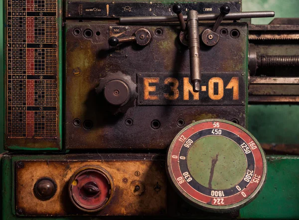 Ovládací Panel Vintage Kovové Zpracování Stroje — Stock fotografie