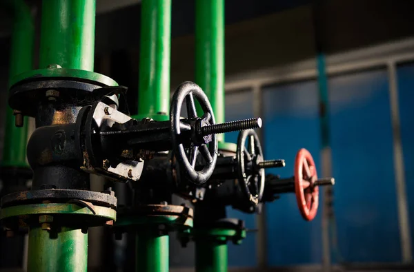 Water Supply Pipes Red Valves Technical Room — Stock Photo, Image