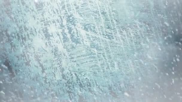 Snowfall Winter Season Frozen Glass Surface Background — Stock Video