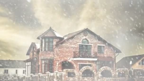 Верхний Этаж Здания Кровати Бурная Погода Падающим Снегом — стоковое видео
