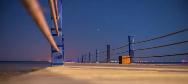 Nacht Landschaftlich Auf Langen Hölzernen Pantone Zum Meer — Stockfoto