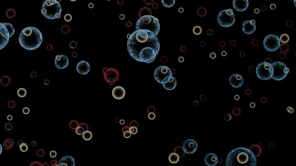 Loop Motion Abstract Colorful Bubbles Textured Shapes Black Background — Stock Video