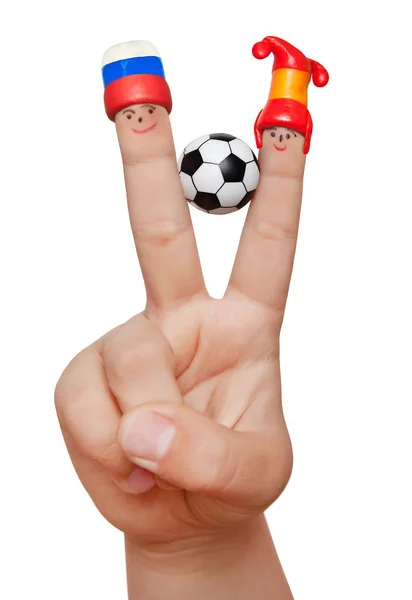 Two Fingers Plasticine Caps Soccer Ball Isolated White Background Fans Royalty Free Stock Images