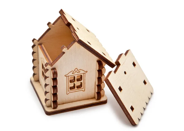 Holzhaus Grundriss Mit Einem Fehlenden Stück Auf Dem Dach Isoliert — Stockfoto