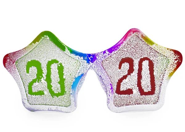 Coloridas Gafas Carnaval Cubiertas Nieve Artificial Con Inscripción 2020 — Foto de Stock