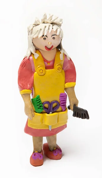 人形粘土の床屋子供と職業 — ストック写真