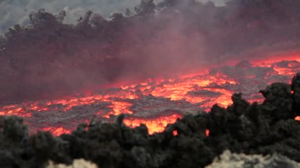 Flusso Lava Sul Vulcano Etna Sicilia Italia — Video Stock