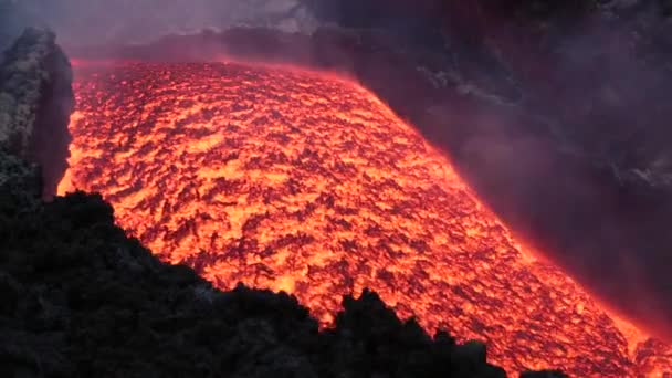 Flujo Lava Volcán Etna Sicilia Italia — Vídeos de Stock