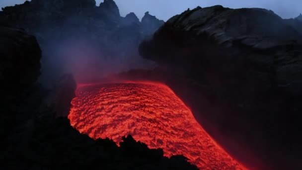 Flujo Lava Volcán Etna Sicilia Italia — Vídeos de Stock