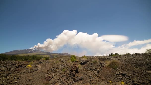 Erupção Vulcão Etna Explosão Fluxo Lava Sicília — Vídeo de Stock