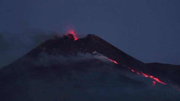 Erupción Del Volcán Etna Explosión Flujo Lava Sicilia — Vídeo de stock
