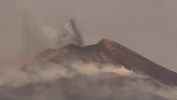 Vulkanen Etna Vulkanen Explosion Och Lavaflöde Sicilien — Stockvideo