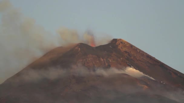 Vulkanen Etna Vulkanen Explosion Och Lavaflöde Sicilien — Stockvideo