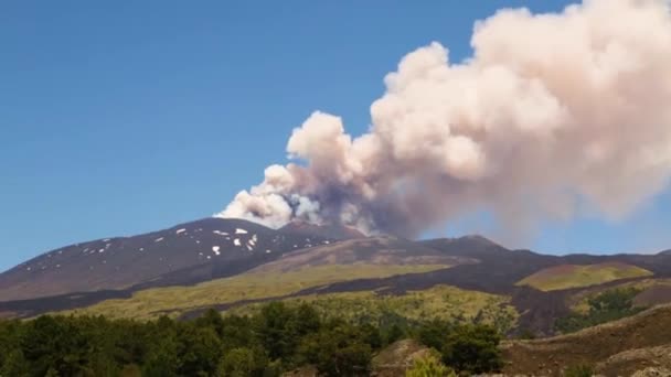 Erupção Vulcão Etna Explosão Fluxo Lava Sicília — Vídeo de Stock