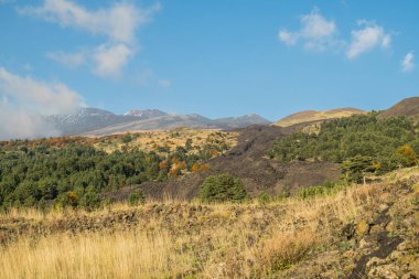 Sicilya Etna Yanardağı sonbahar sezon