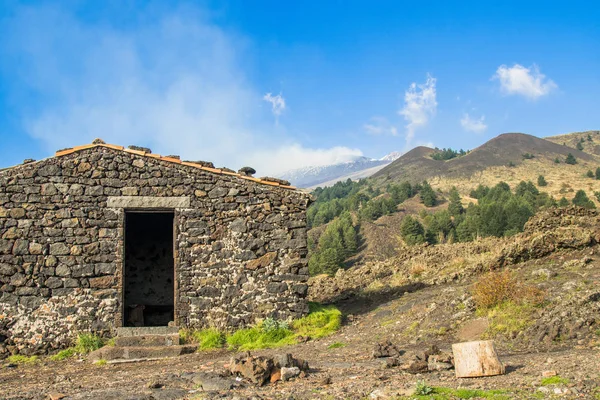 Etna Yanardağı Sicilya Dağ Kulübe Sığınma — Stok fotoğraf