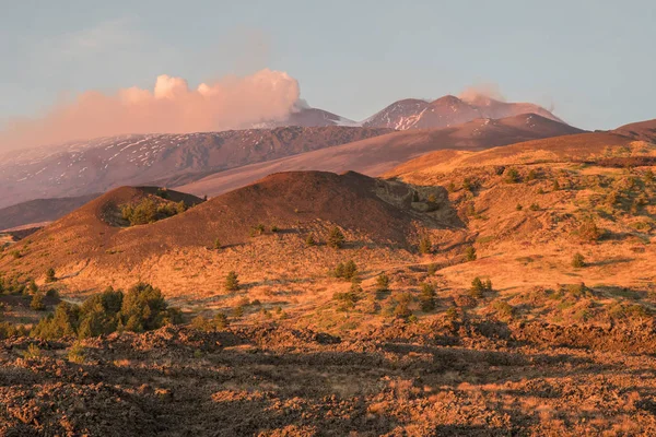 Los Coloridos Bosques Lava Fluyen Temporada Otoño Volcán Etna Sicilia — Foto de Stock