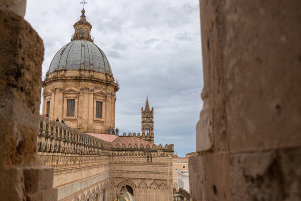 Palermo Cathedral (Metropolitan Cathedral of the Assumption of Virgin Mary) in Palermo, Sicily, Italy. Architectural complex built in Norman, Moorish, Gothic, Baroque and Neoclassical style