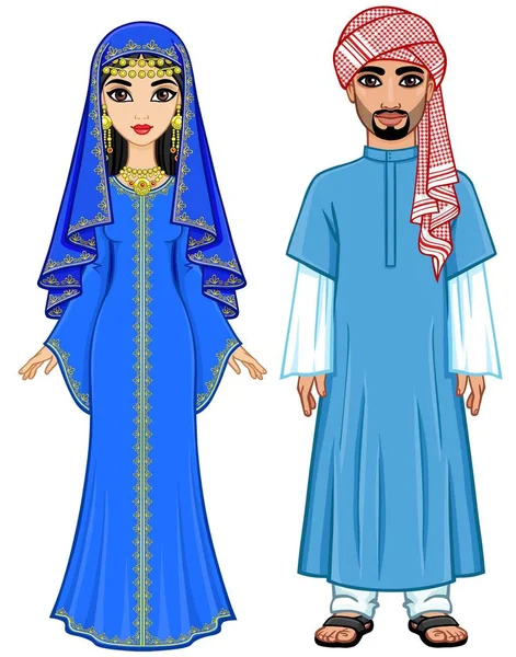 East Sprookje Portret Van Animatie Van Arabische Familie Oude Kleren — Stockvector