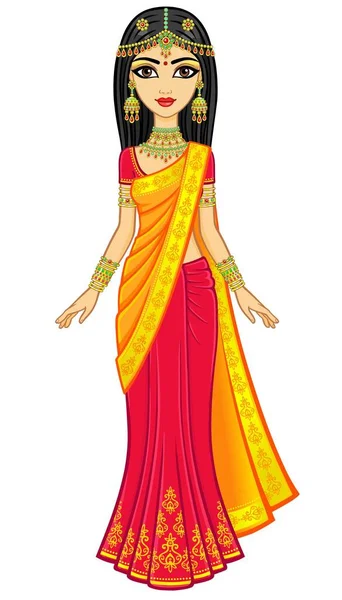 Belleza Asiática Retrato Animación Joven India Vestida Con Ropa Tradicional — Archivo Imágenes Vectoriales